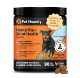 Pet Honesty Senior Hemp articulaciones botella: apoya movilidad diaria en perros mayores.