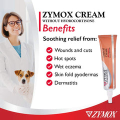 ZYMOX para irritaciones de piel en cara y patas, uso diario recomendado.