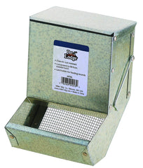 Alimentador de acero Pet Lodge para conejos y pequeños animales, con tapa y fondo tamiz para porciones.