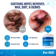 Pet MD cucumber melon scent ear wipe for odor reduction.