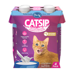 PetAg Cat-Sip leche real 8 oz, frente del envase, ideal para hidratar gatos.