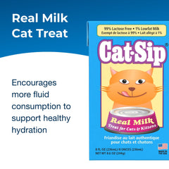 PetAg Cat-Sip para gatos y gatitos, leche lista para servir, potenciando hidratación y digestión suave.