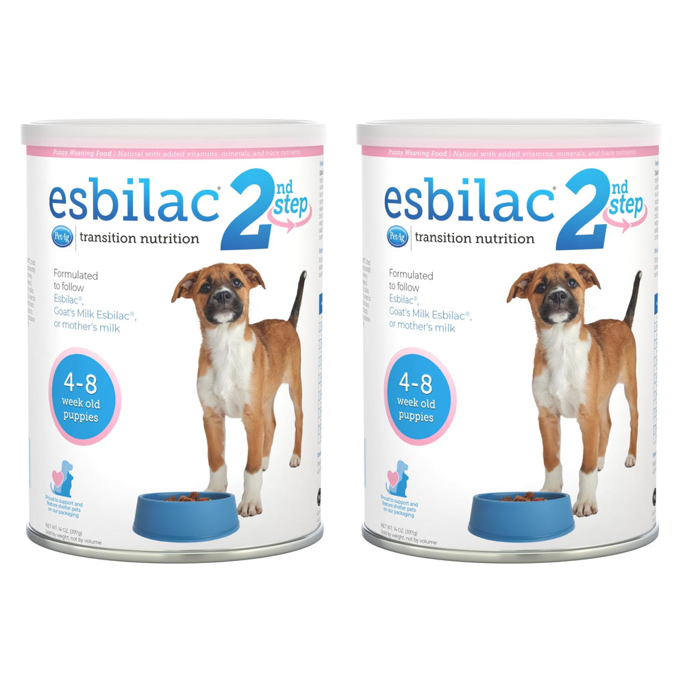 PetAg Esbilac 2do Paso: mezcla polvo con agua tibia para alimentar cachorros.