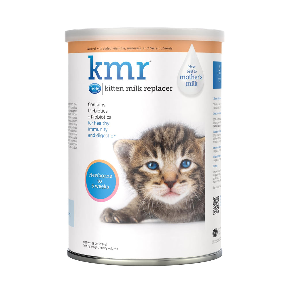 PetAg KMR envase frente 28oz, nutrición para gatitos recién nacidos.