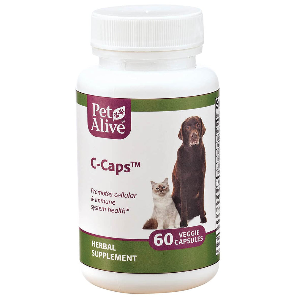 PetAlive C-Caps botella, apoya la salud inmune de mascotas.