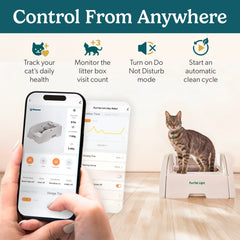 Petcove PurrTek Light: control por aplicación móvil para programar limpiezas y horarios nocturnos.
