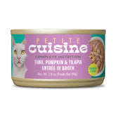 Petite Cuisine: lata gato con atún tilapia en caldo, proteína real.