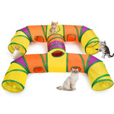 Petizer túnel para gato con 4 vías, ideal para juego y exploración interior.