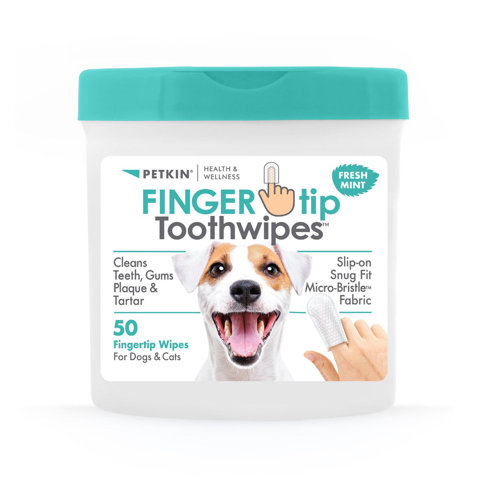 Petkin toallitas dentales de dedo para perros y gatos, limpieza suave de dientes.