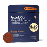 PetLab Co. probióticos para perros, envase con pastillas masticables para uso diario.