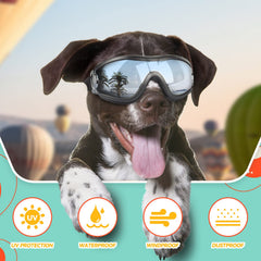 PETLESO gafas para perro, correa ajustable para ciclismo y conduccion segura.
