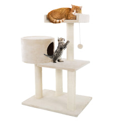 PETMAKER Torre para gatos tres niveles con perchas para descanso cómodo.