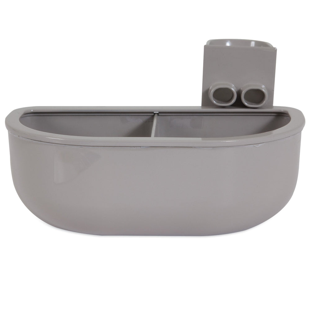 Petmate Doble Diner en jaula gris, ideal para comodidad del perro en jaulas pequeñas.