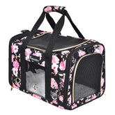 Transportín Petmolico para gato suave con diseño floral rosa, ideal para viajes
