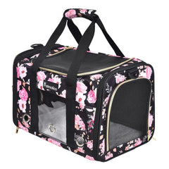 Transportín Petmolico para gato suave con diseño floral rosa, ideal para viajes