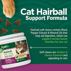 PetNC Hairball Soft Chews, textura suave, facilita la toma diaria para gatos exigentes.