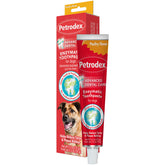 Pasta dental Petrodex para perros con sabor pollo mejora el aliento.