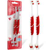 Brosse Pets & Pupps à double tête rouge pour brossage en douceur des dents.