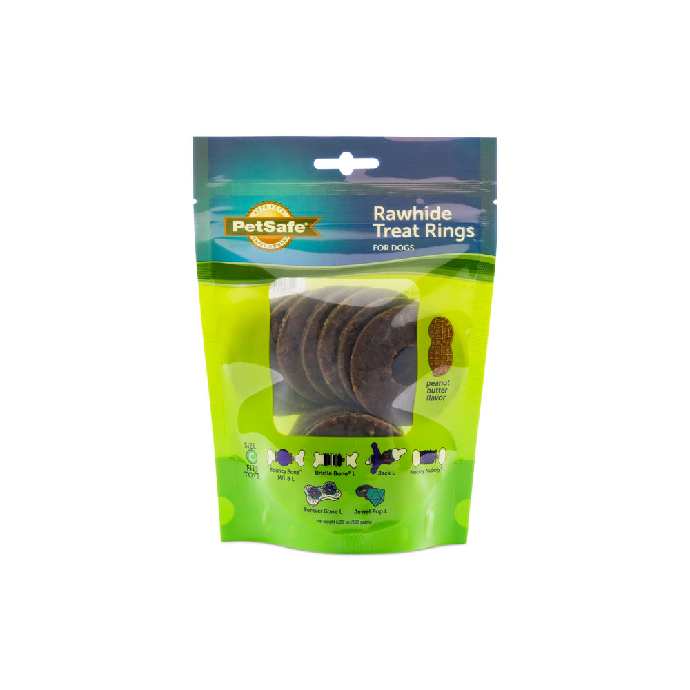 PetSafe Busy Buddy, anillos de rawhide naturales con sabor a maní para masticar duradero.