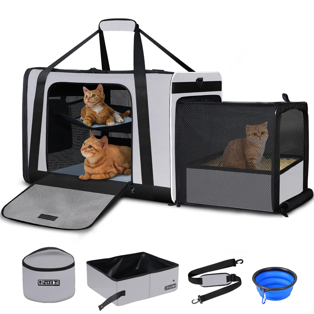 Petskd transportín expandible para gatos gris, ideal para viajes y comodidad.