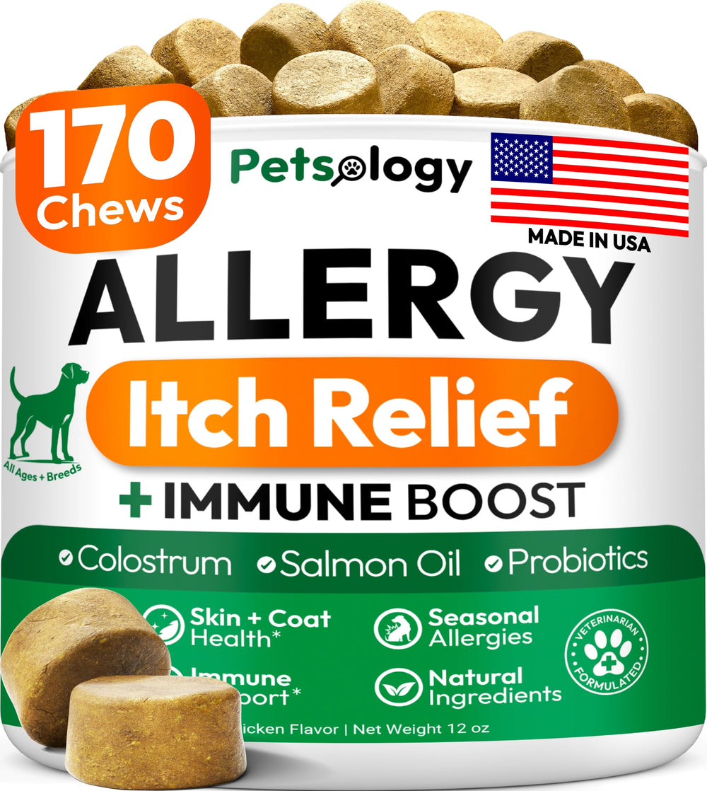 Petsology masticables para alergias en perros: alivio del picor diario y bienestar.