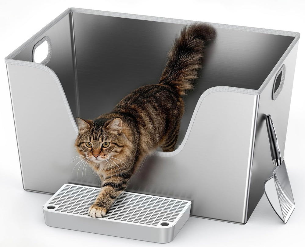 Phafariy arenero inoxidable 40L, gran capacidad para hogares con varios gatos.