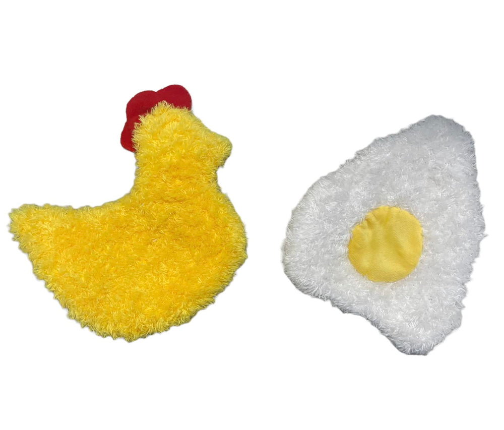 Piggy Poo y Crew juguete crujiente pollo-huevo para juego activo y masticación suave