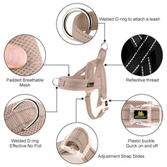 Arnés PLUTUS PET No Pull, vista de ajuste rápido para colocar y quitar fácilmente.