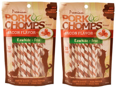 Pork Chomps Bacon Twists Mini, empaque de dos bolsas, snack sabroso para perros pequeños.