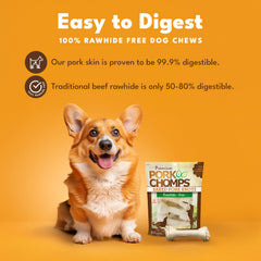Pork Chomps masticables piel cerdo para perros, pausa sabrosa para sesiones de juego.