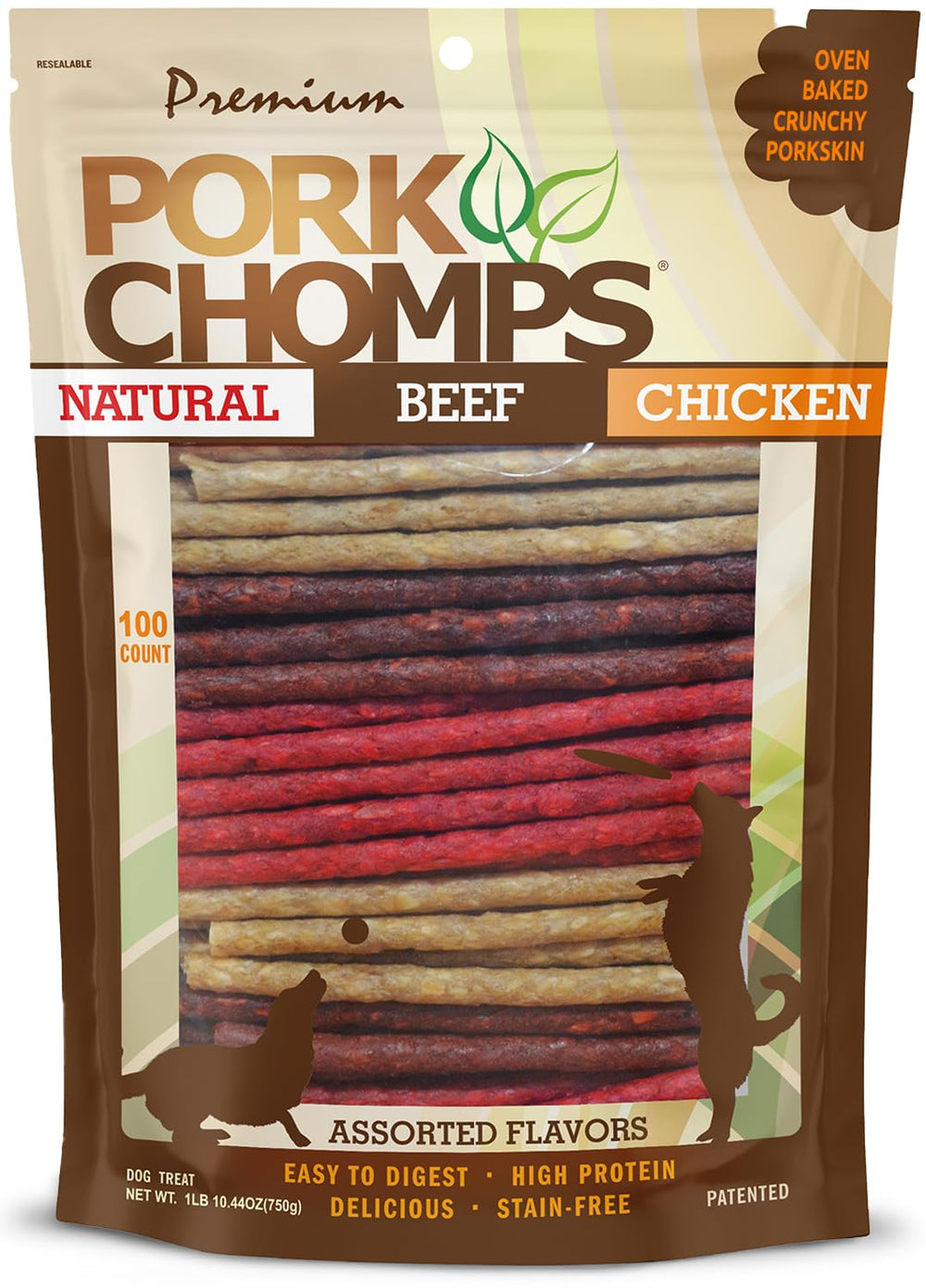 Pork Chomps Munchy Sticks cerdo asado, masticación duradera