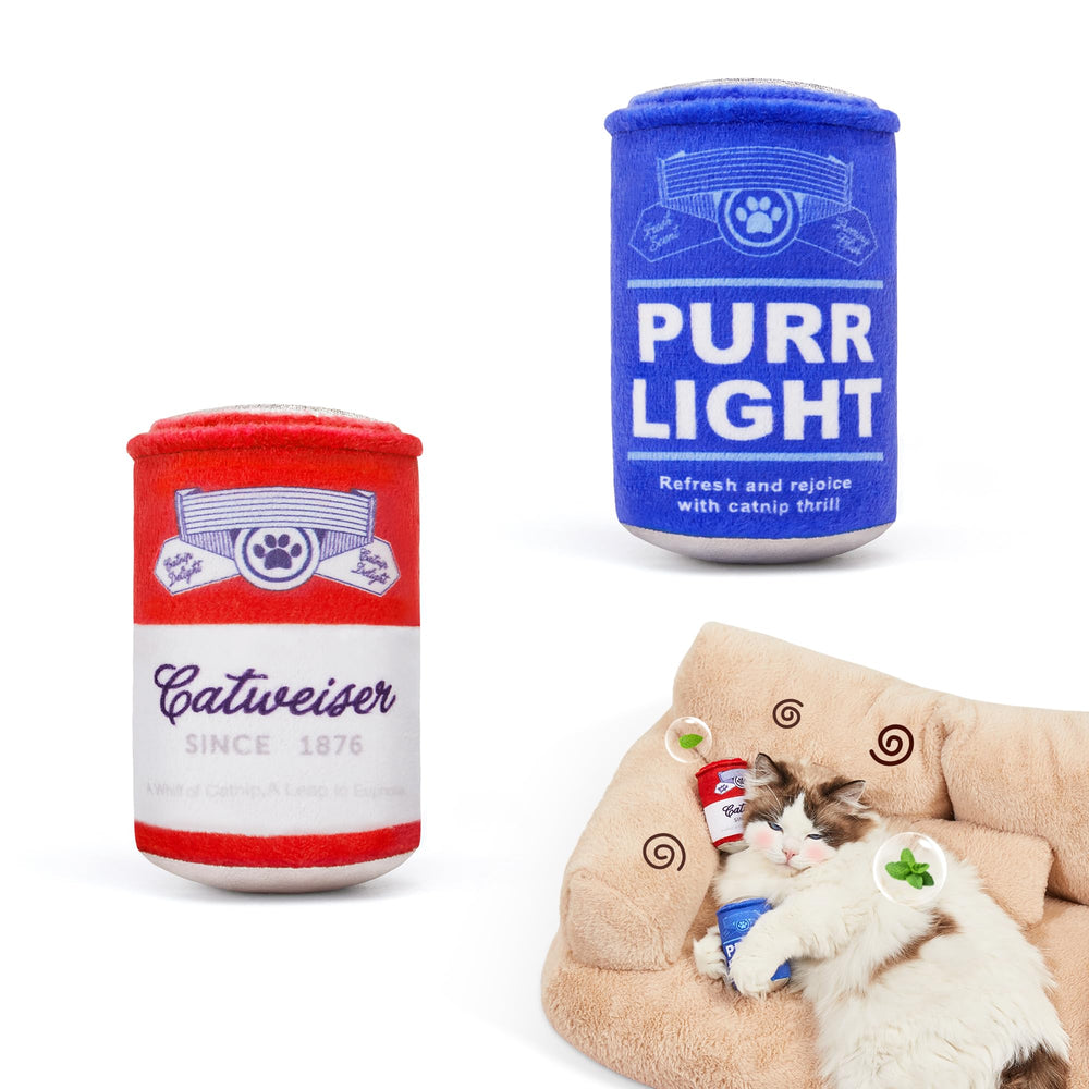 Potaroma diseño lata cerveza: juguete con crujido para gato.