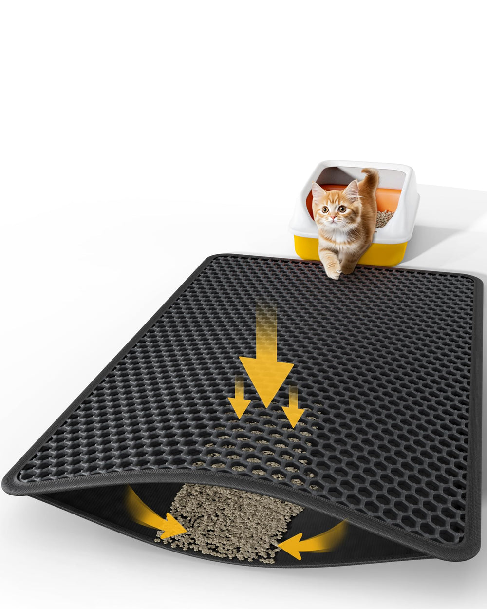 Powools alfombrilla para arena de gatos con panal superior captura desechos de forma eficiente