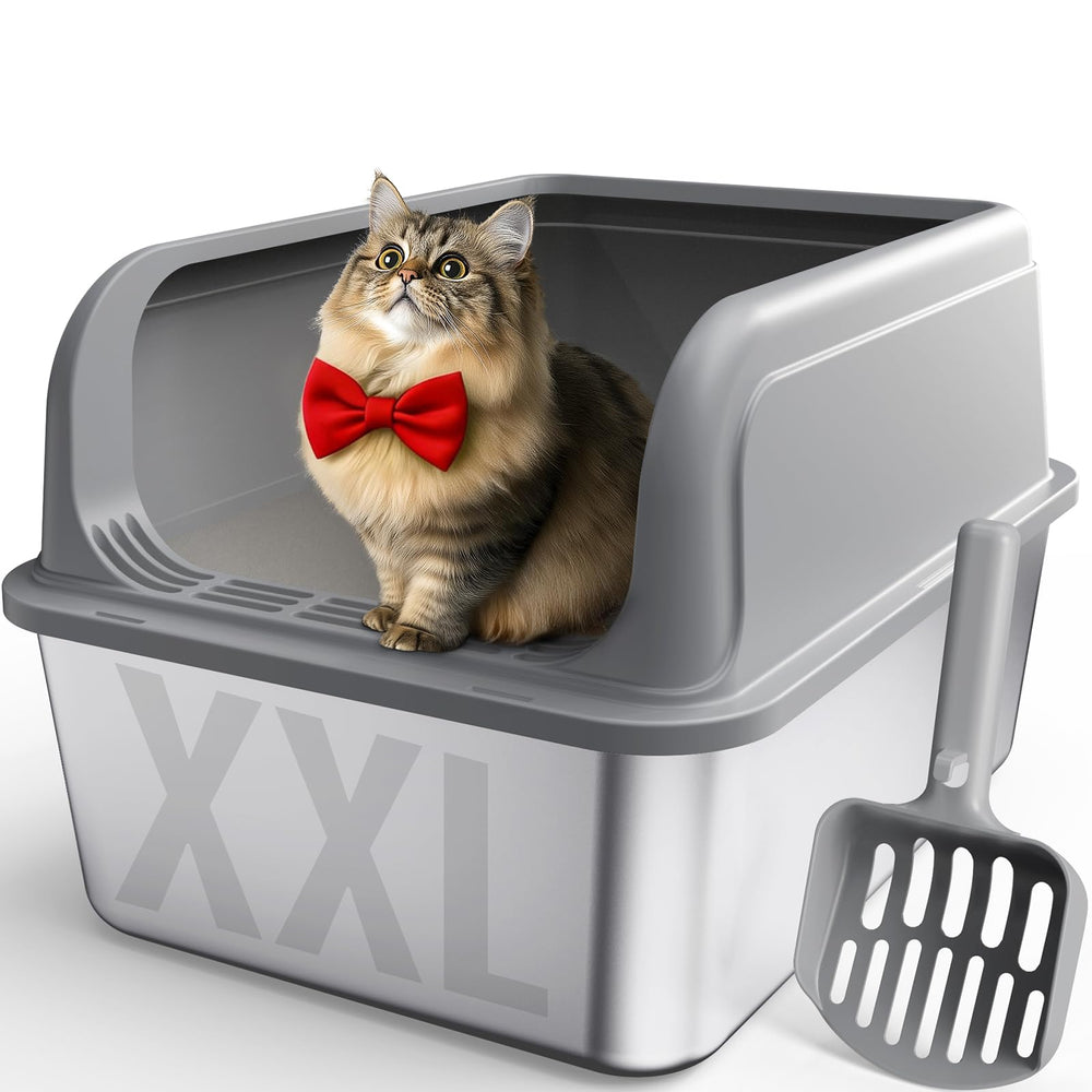 Powools caja de arena para gatos de acero inoxidable con tapa superior, duradera y fácil de limpiar.