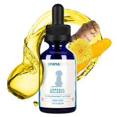 Botella de PranaPets Adrenal Balance para uso diario canino.