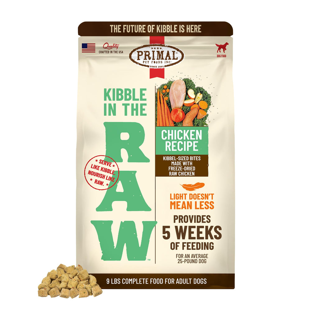 Primal Kibble en la cruda bolsa 9 lb, alimentación práctica sin cocción.