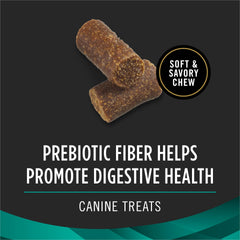 Pro Plan Digestive Health Bites ingredients closeup, natural prebiotic fiber for digestive support.