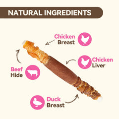 Puddonio bastones piel cruda pato: variedad de sabor para mantener la atención.