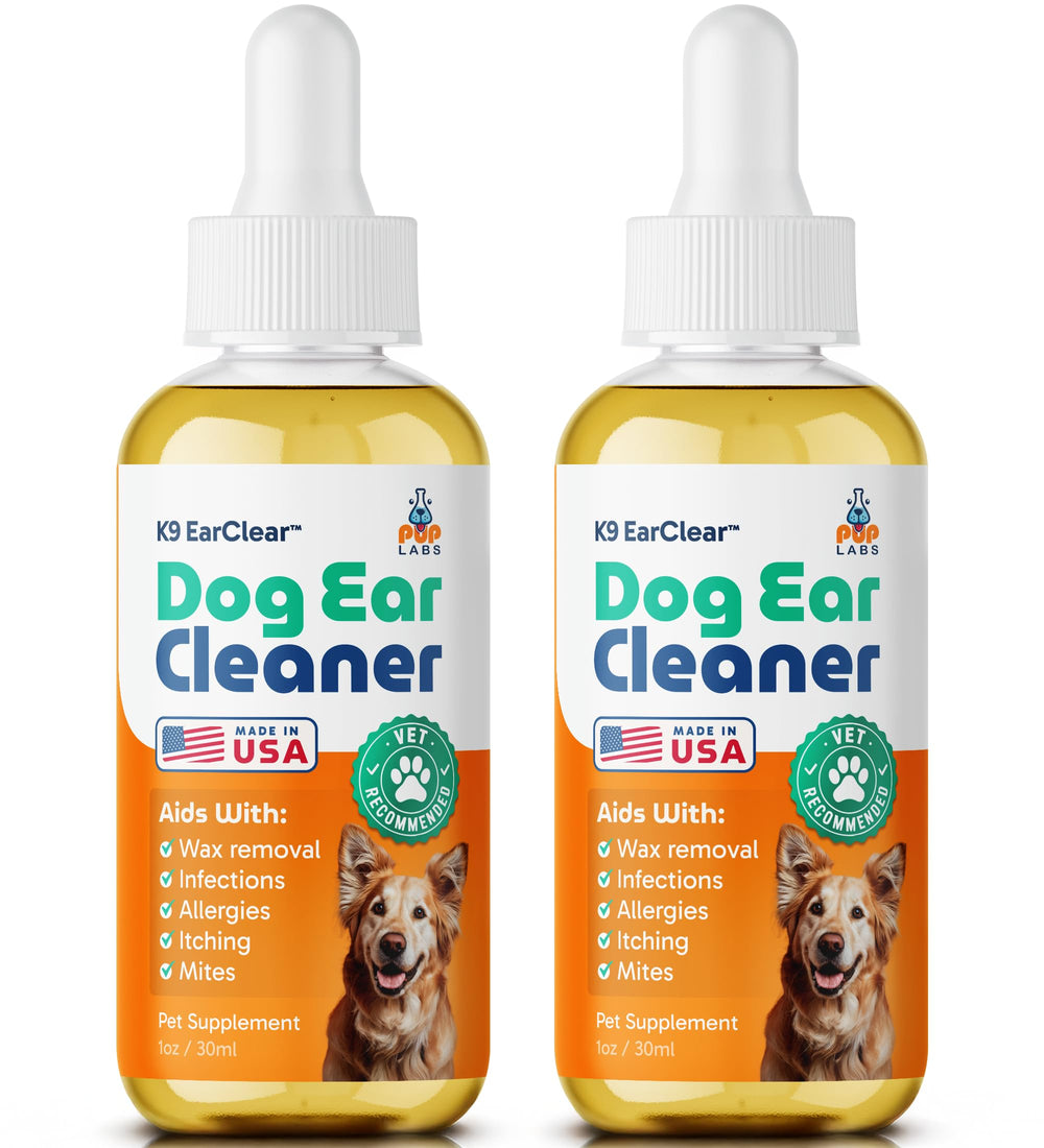 Pup Labs Ear Clear botella frontal para limpieza suave de oídos.