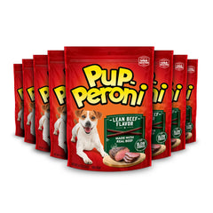 Pup-Peroni Lean Beef: empaque con ocho bolsas, snack para perros, atractivo para el día a día