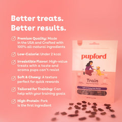 Pupford Envase de premios con ingredientes limpios de origen estadounidense.