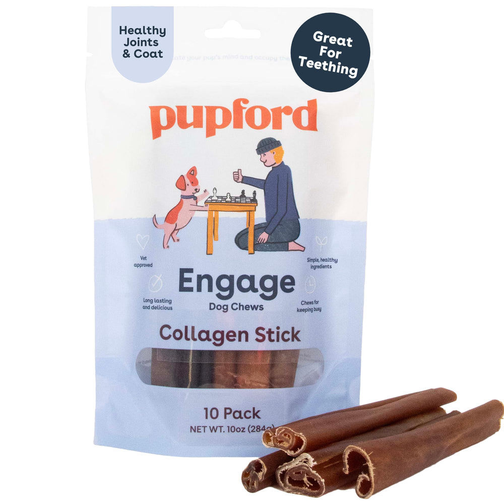 Pupford Palitos de Colágeno para perros: empaque visible y masticación duradera