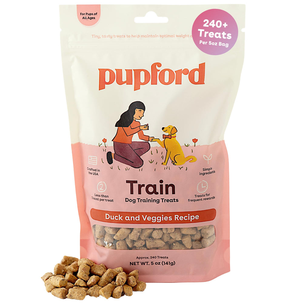 Premios Pupford de pato y verduras para entrenamiento diario del perro.