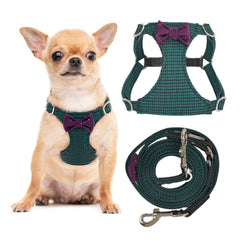 Puppytie arnés XS de cuadros verdes, comodidad suave para perros pequeños.