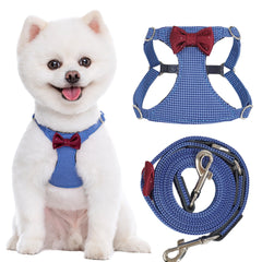 Arnés Puppytie con cuadros azules, cómodo para perros pequeños.
