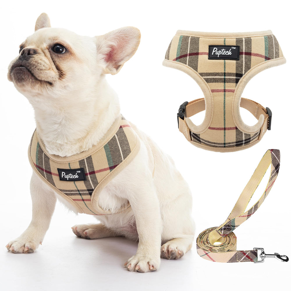 PUPTECK arnés de malla suave con plaid beige para paseos diarios