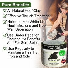 Pure Sole Hoof Mud indica limpieza previa para preparación óptima del casco.