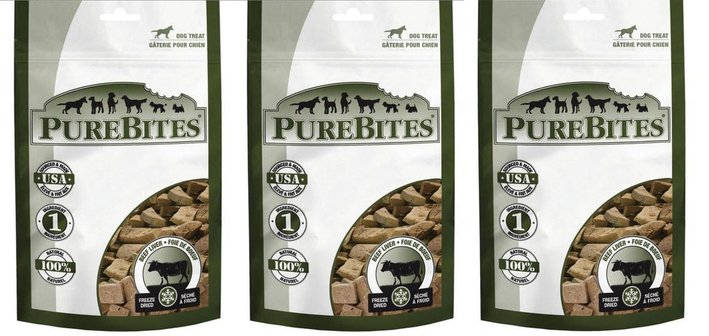 PureBites hígado de res deshidratado por liofilización, paquete de tres bolsas para perros, premio para entrenamiento