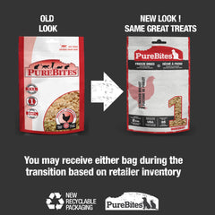 PureBites pechuga de pollo cruda deshidratada, alta proteína para gatos.