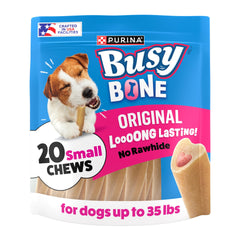 Purina Busy Mini con centro de carne real, premio sabroso para razas pequeñas.